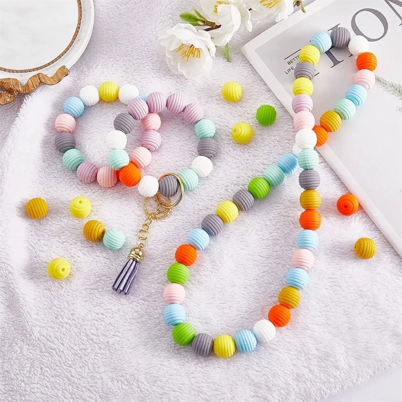 100Pcs Silicone Beads Keychain Making Kits 10 Color Round Beads Accessory Set Drop shipping