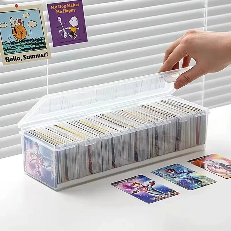 Caja organizadora compartimentada de plástico transparente con capacidad para más de 550 tarjetas de juego, caja de almacenamiento portátil con divisor ajustable para tarjetas