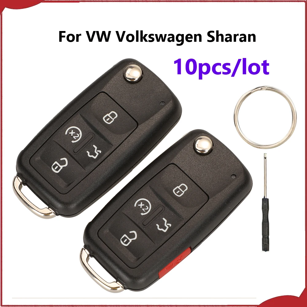 Jingyuqin New 10pcs Original 4/5 Buttons Folding Remote Control Car Keys Shell Flip Case For VW Volkswagen Sharan Replacement