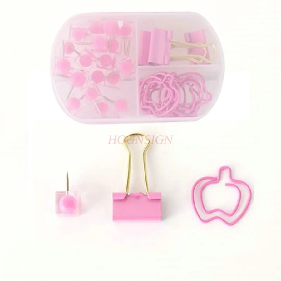 Набор канцелярских принадлежностей яркого цвета с зажимом длиной 19 мм, скреткой для бумаг, скрепочкой, канцелярской булавкой, комбинированным набором для студентов