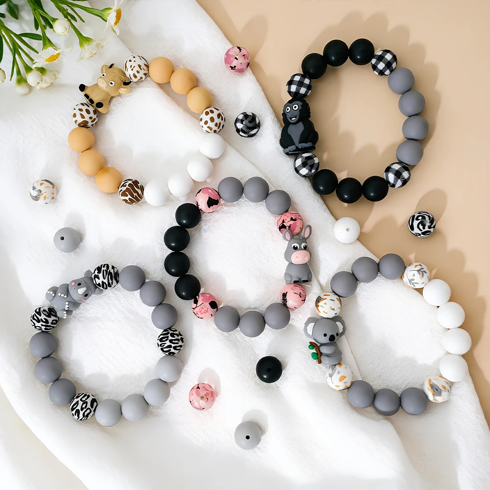 31/55Pcs 3D Animal Combination Silicone Beads Set DIY Beaded Necklace Bracelet Decoration Pen Jewelry Pendant Etc. Holiday Birthday Gift