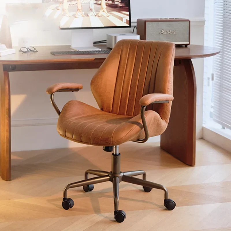 Roda sandaran tangan kursi kantor Retro Vintage, mebel rumah ergonomis, desain kursi kantor putar