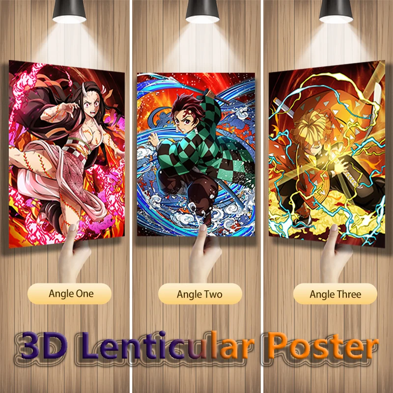 Pósteres de Demon Slayer, Kamado, Nezuko, Kamado, Tanjirou, Agatsuma, Zenitsu, Anime, 3D, movimiento, Lenticular, para decoración de habitación (sin marco)