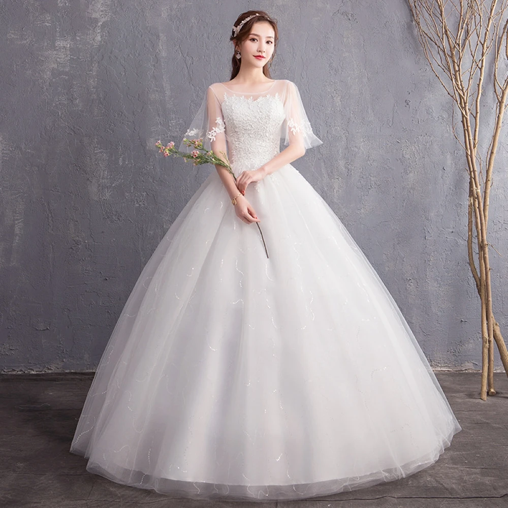 Wedding Dress 2024 New Bride Wedding Round Neck Wedding Dress Korean Style Slim Fit Forest Style Light Wedding Dress.(069)