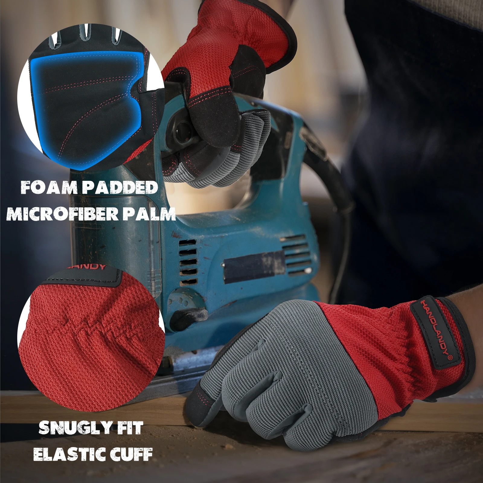 HANDLANDY Flexible Breathable Fit- Padded Knuckles & Palm Touch screen Utility Mechanic Mens Work Gloves