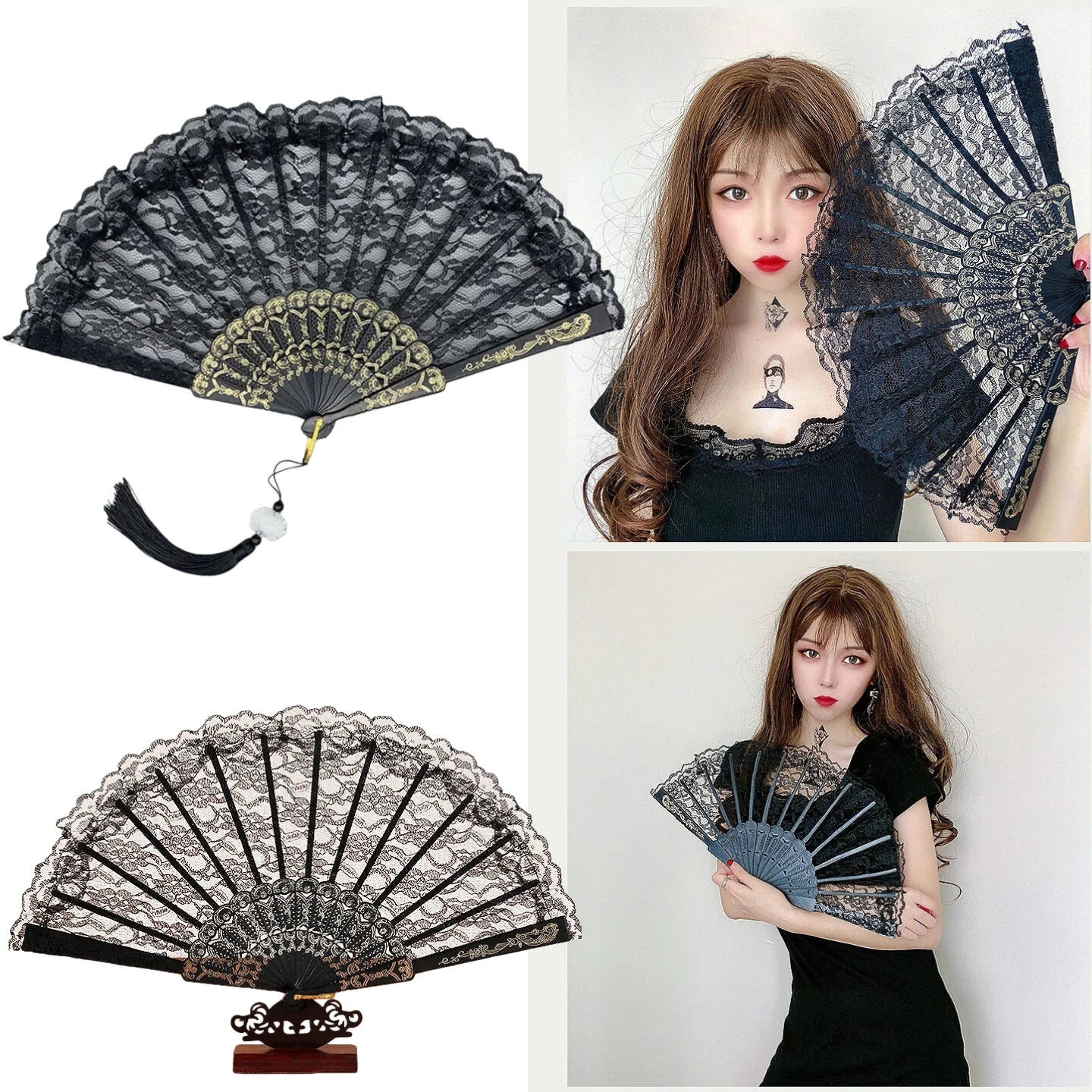 

Ladies Folding Fan Retro Lace Dance Performance/Photography Props Handheld Fan Vintage Lace Fan Perfect for collection