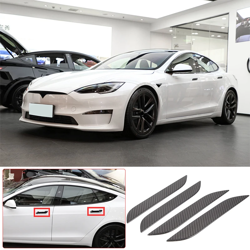 

Для Tesla Model S 2014-2025 наклейка на внешнюю ручку автомобиля, накладка на внешнюю дверную ручку, накладка из настоящего углеродного волокна, автомобильные аксессуары