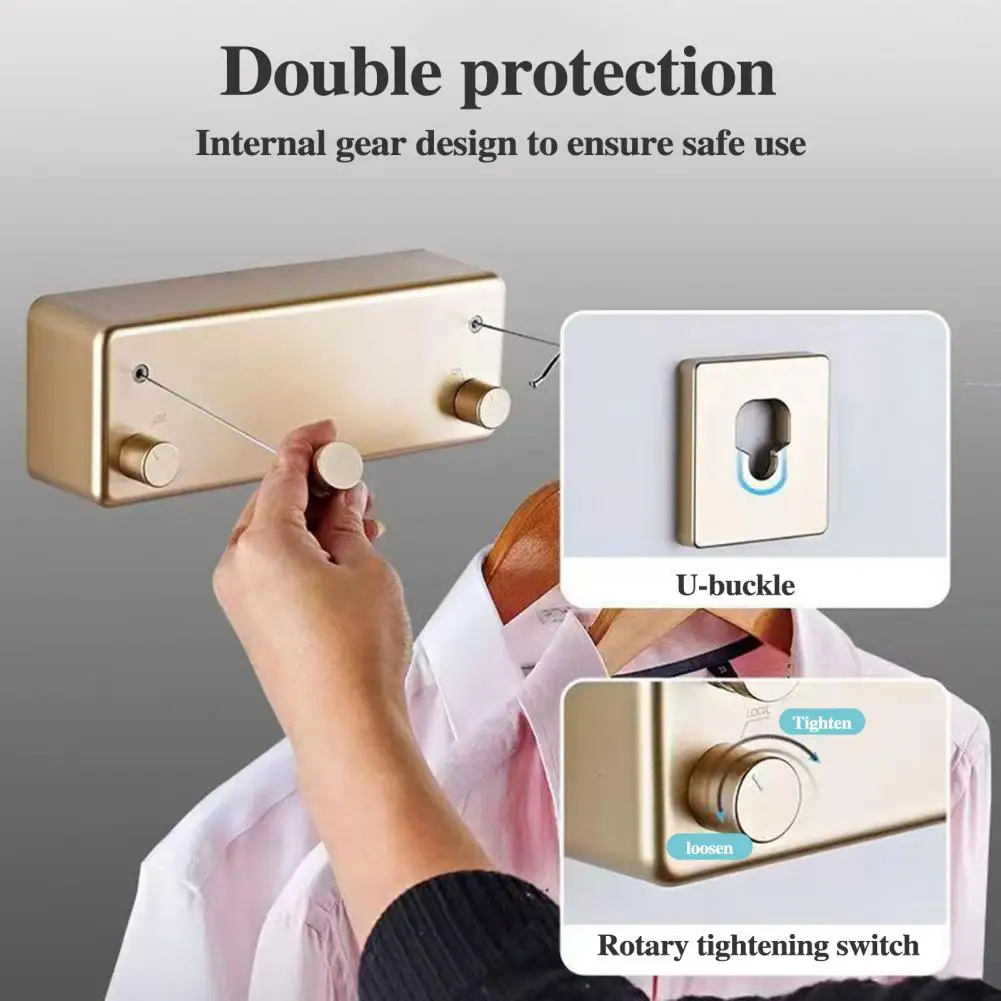 

4.2M Wall Mount Retractable Clothesline Adjustable Retracting Invisible Wire Indoor Outdoor Balcony Laundry Clothes Drying Line