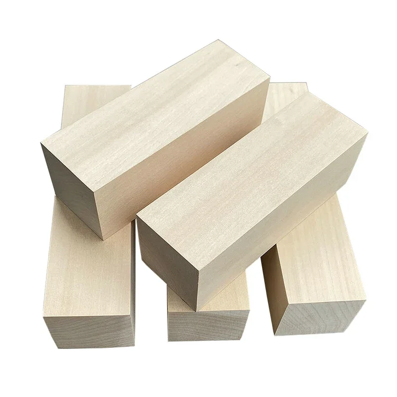 ​4Piece Natural Wood Block Unfinished Basswood Lumber DIY Handmade Carving Materials For Handmade Projects