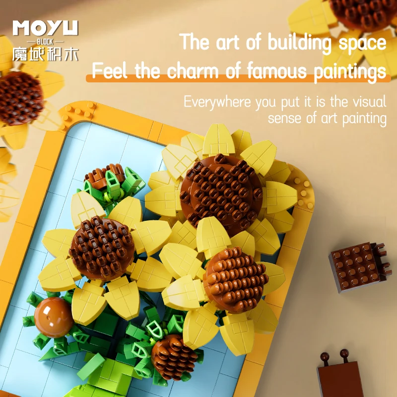 Creative Van Gogh Sunflowers World Famous Painting The Scream Picture Art Building Blocks Micro Bricks Home Decoration Toys Gift