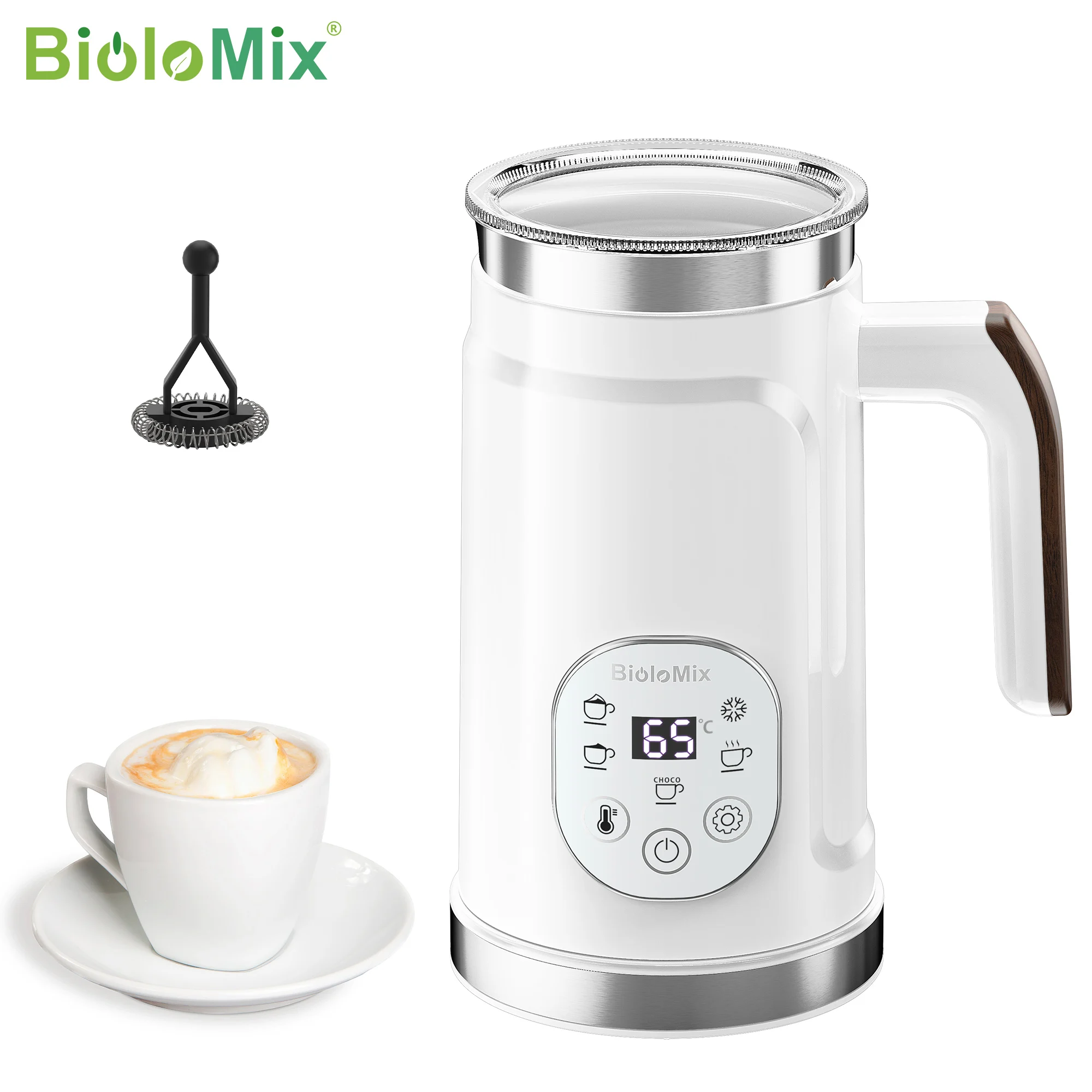 BioloMix Professionele 5-in-1 Melkopschuimer met LED Touchscreen Heet Koud Schuimmaker voor Lattes Cappuccino’s