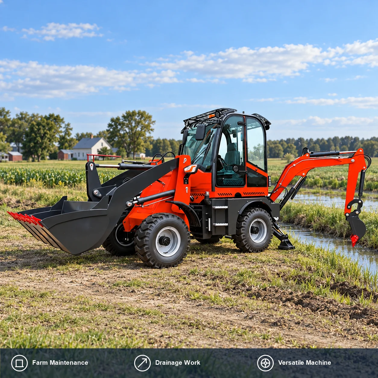 Backhoe Loader for Utility Trenching and Soil Loading Multipurpose Machine for Farm and Construction Site Work