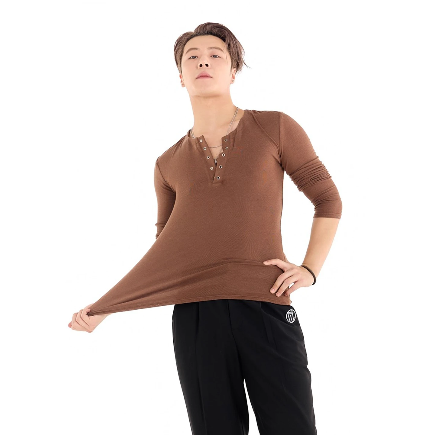 2025 inverno trajes de prática de dança latina para homens com decote em v topo samba chacha moderna dança wear roupas de treinamento de dança latina dn22013