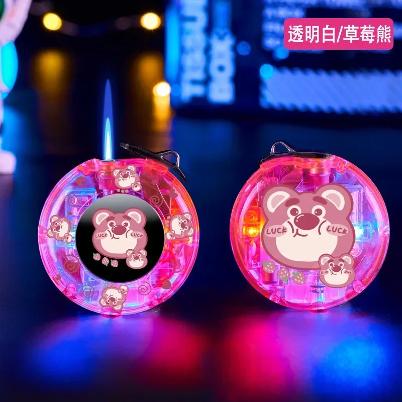 New Kuromi Hello Kitty Melody Windproof Rotating Fingertip Gyro Lighter Transparent Colorful Creative Sanrio Pink Flame Lighters