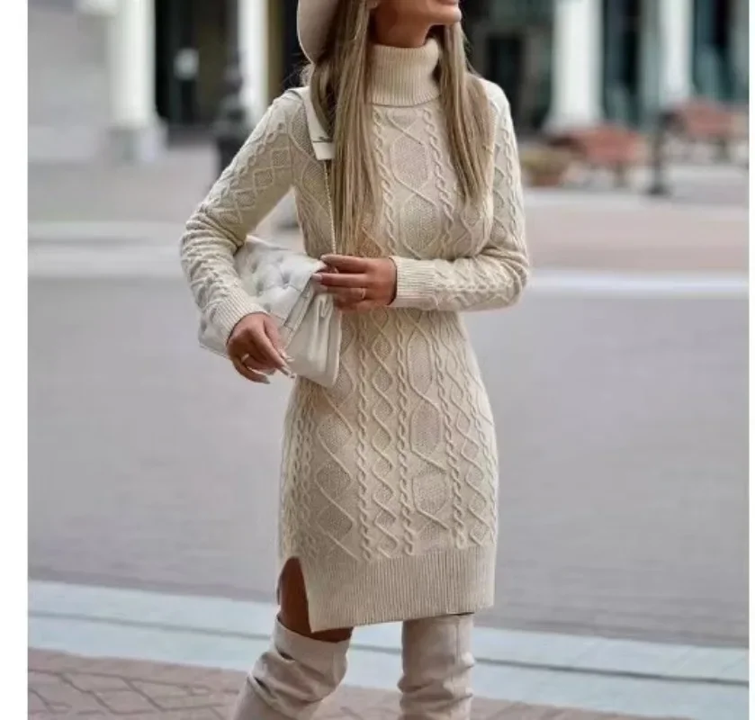 

Осень-зима 2024, новинка, женская вязаная юбка с запахом на бедрах, теплый и утолщенный элегантный вязаный свитер с длинным рукавом, платье