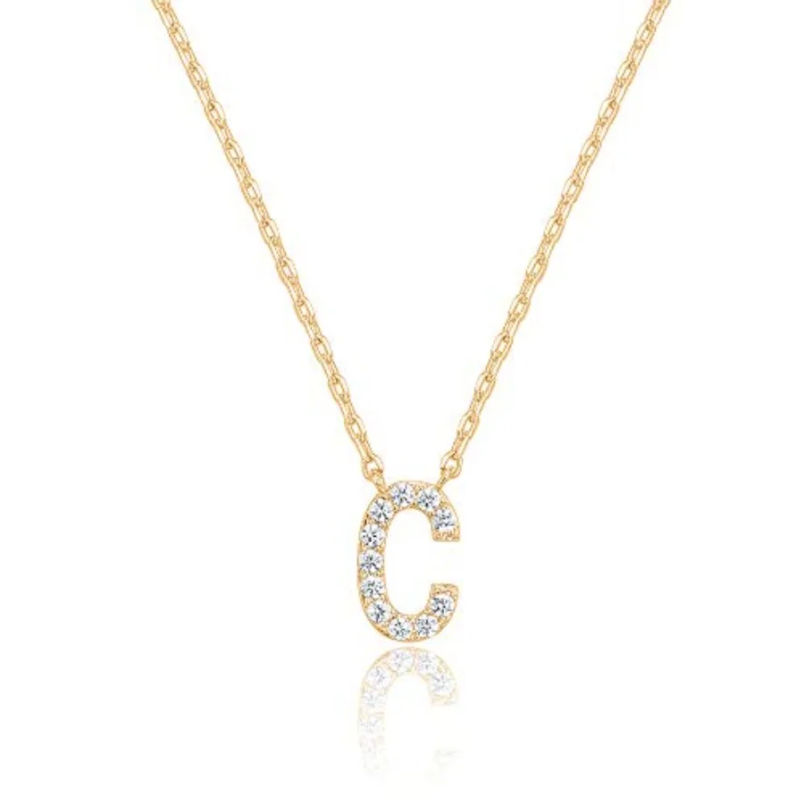 

14K Plated Cubic Zirconia Initial Necklace Letter Dainty Necklaces for Women