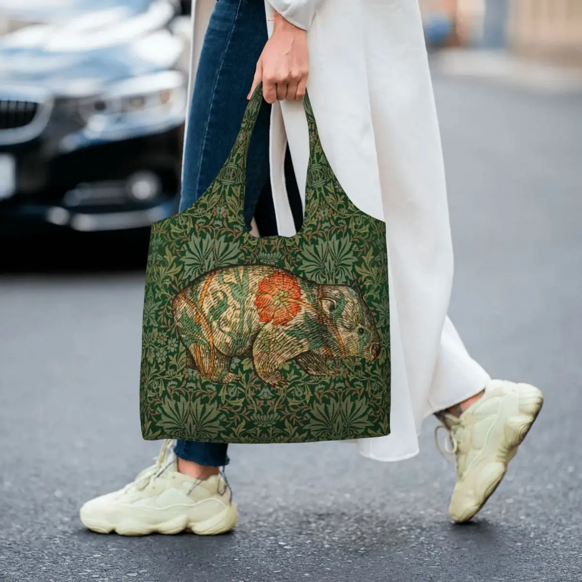 Custom Rossetti\'s Wombat In Green Flower Garden Shopping Tote Bag William Morris Art Grocery Canvas Shopper Shoulder Bag Handbag