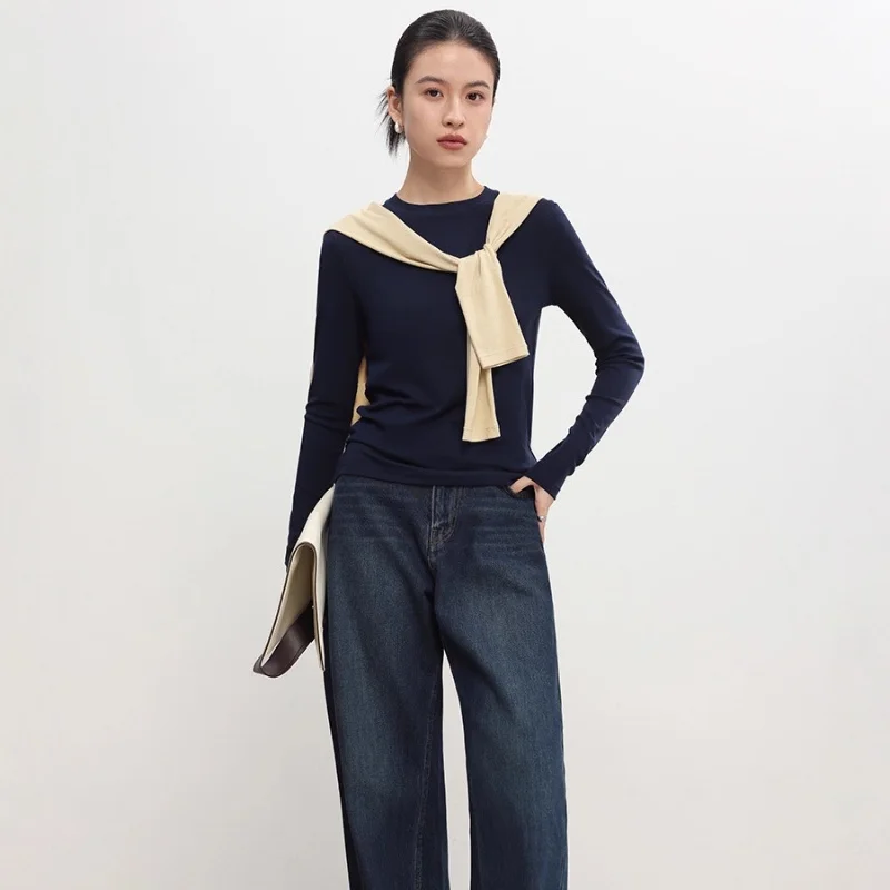 Birdtree، قميص داخلي محبوك من الصوف والقطن المخلوط، سترة نسائية بأكمام طويلة ورقبة دائرية، بلوفر خريف/شتاء 2025 T5O717JF #6