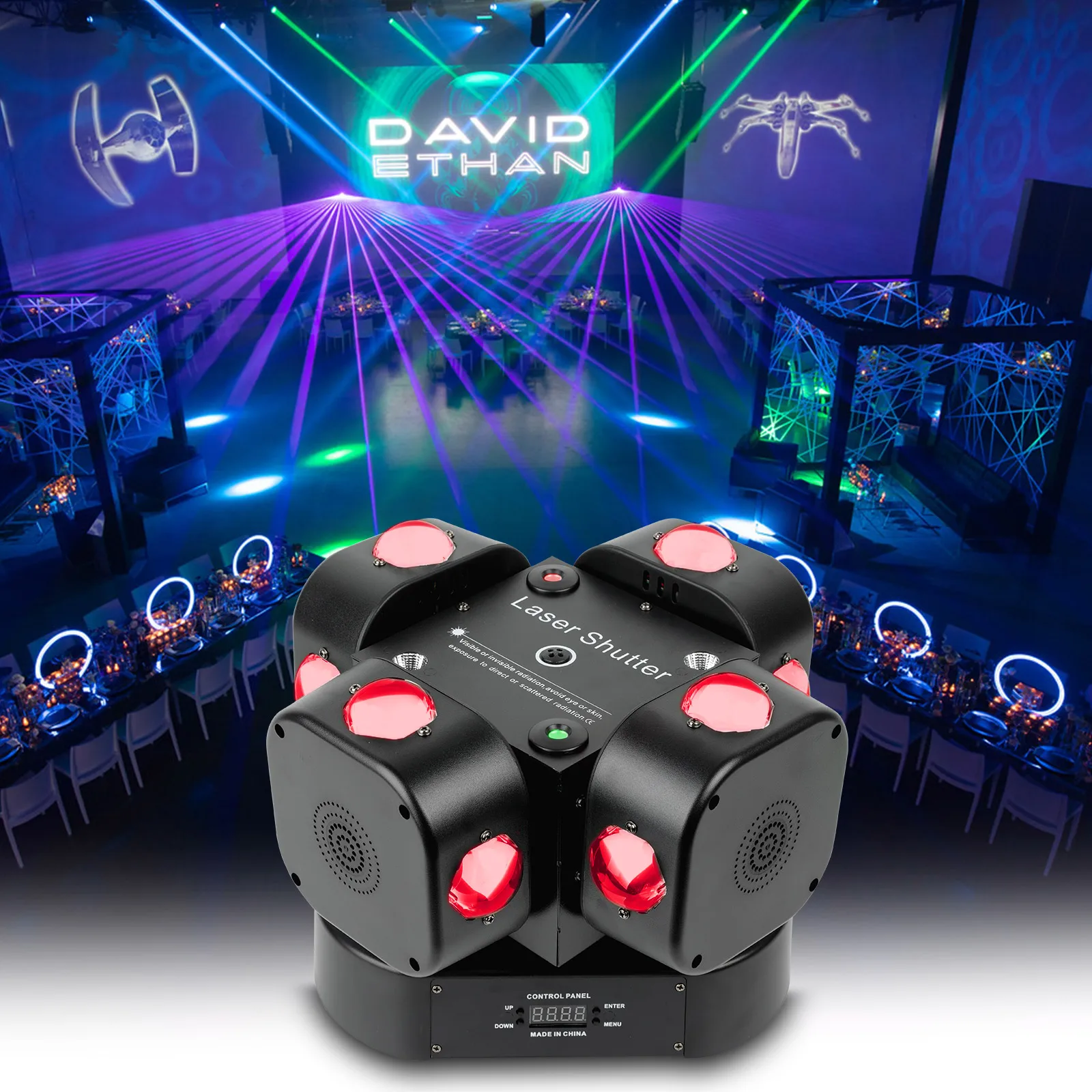 

Moving Head Light 200W RGBW LED 4 Head Beam Wind Turbine DMX512 Sound Control for DJ Disco Karaoke Dance Hall KTV Disco Bar