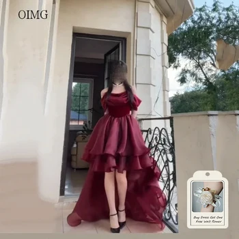 OIMG Elegant Burgundy Off The Shoulder Asymmetry Prom Gowns Backless Gala-ready Party…