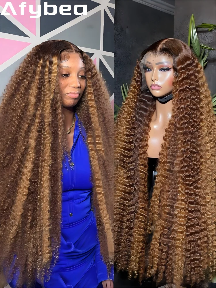 

30 Inch Curly Highlight Ombre Lace Front Wig Human Hair Wigs Colored Deep Wave 13X6 Hd Lace Frontal Wig Pre Plucked 250 Density