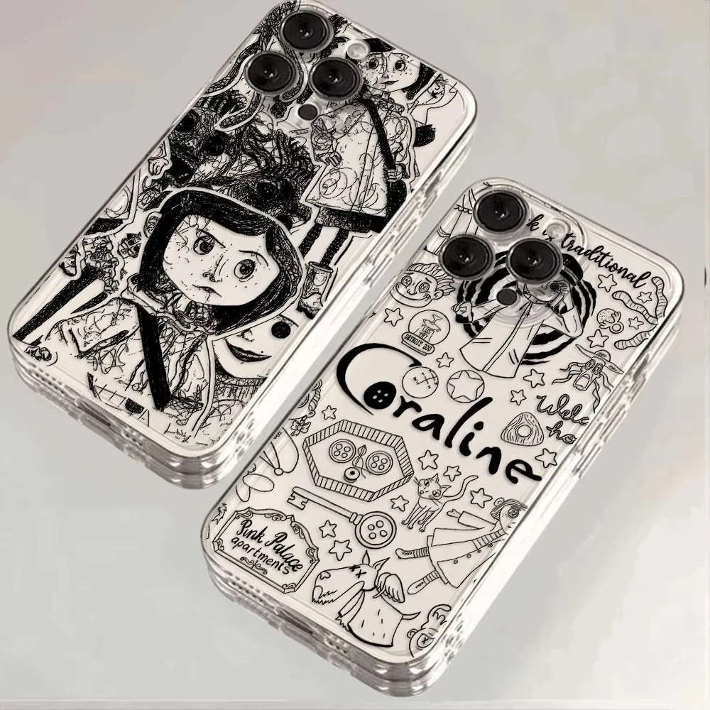 Coraline capa de telefone para iPhone 16 15 14 13 12 11 Pro Max XR X XS 13 12 Mini capa transparente macia