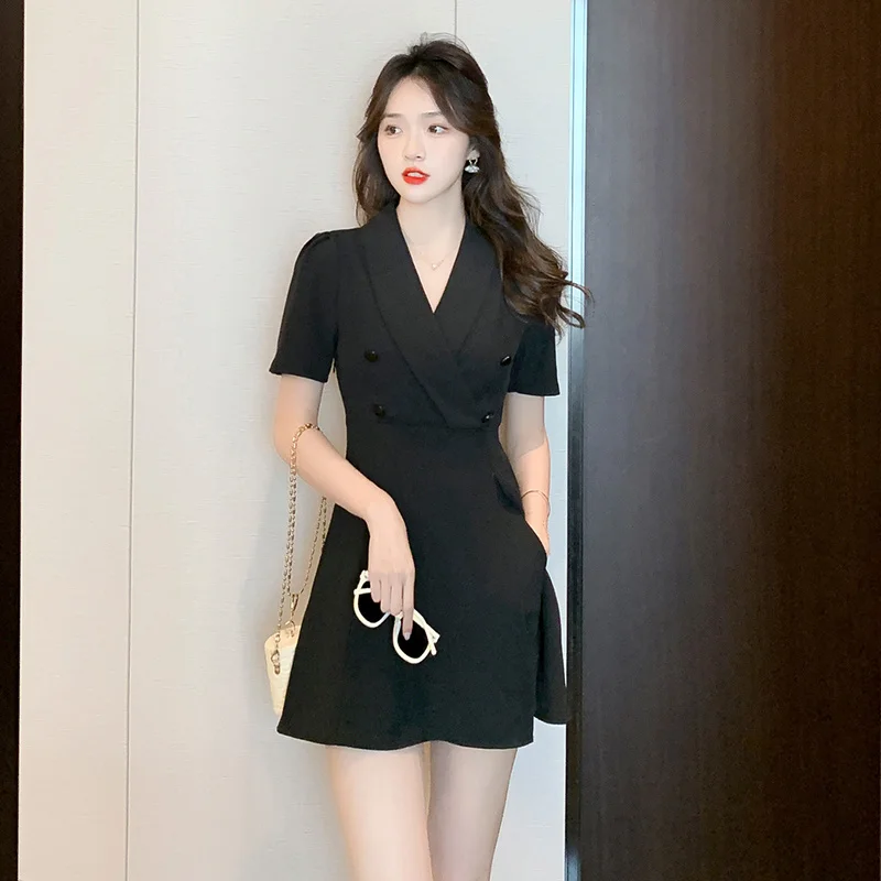 Real Photo Summer New Short Blazer Dress Outfits Bodycon Double Breasted Split Dress And Shorts Two-Piece Set Suits Female 2023