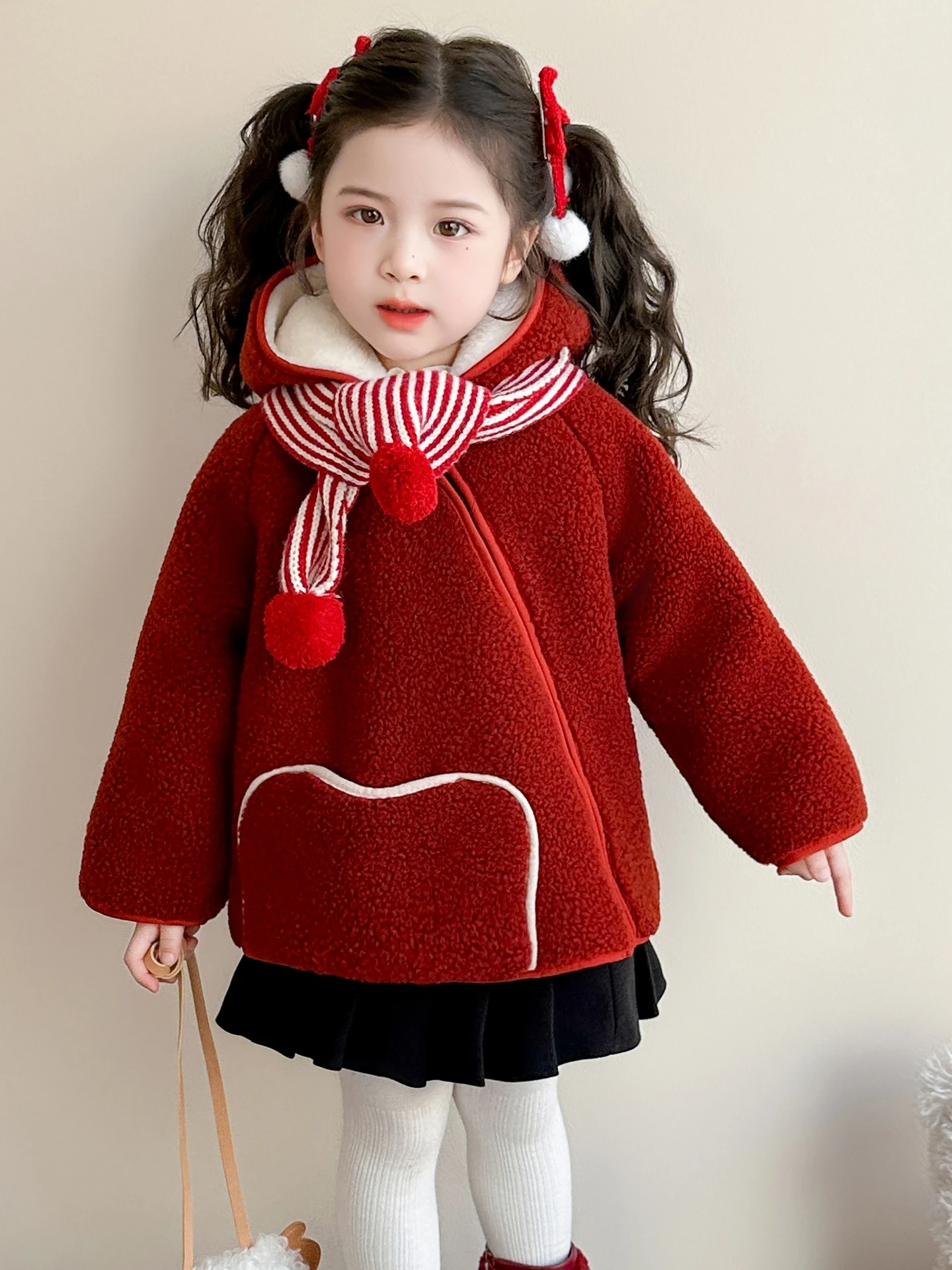 

Girls Fce Lined Hooded Jaet Thi Rabbit Fur Star Human Baby Winter Clothes Warm Cute Sle Long Sve Zipper Closure Coat