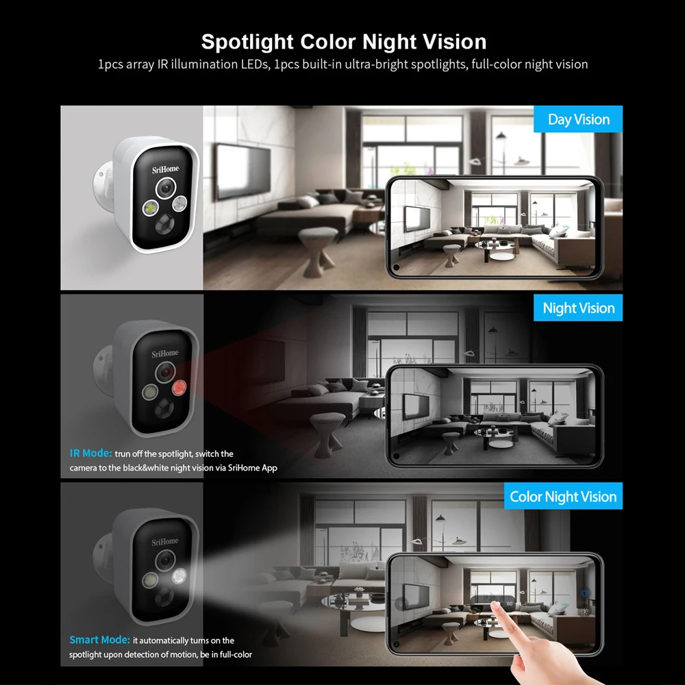 Srihome 3MP SH033 Battery Camera Kits 4ch Base Smart Home Wi-fi Router Security PIR Home Baby Monitor Camera