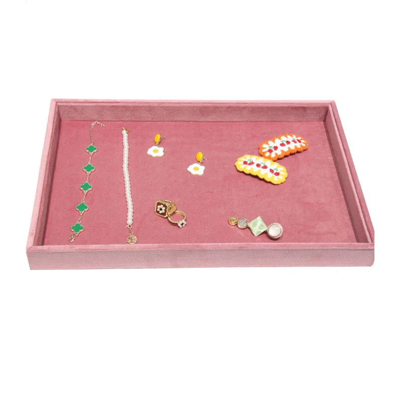 Pink Velvet Ring Tray Jewelry Organizer Necklace Earrings Pendant Storage Rack Jewelry Display Tray Watch Holder 35*24Cm