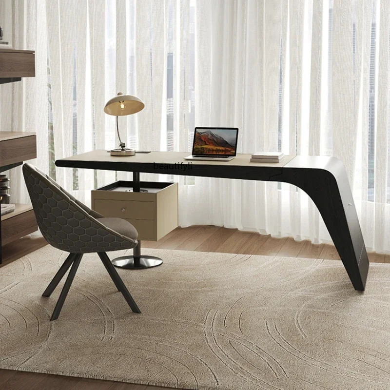 E153  Italian Minimalist Office Boss Desk Manager Desk Modern Light Luxury Saddle Leather Desk
