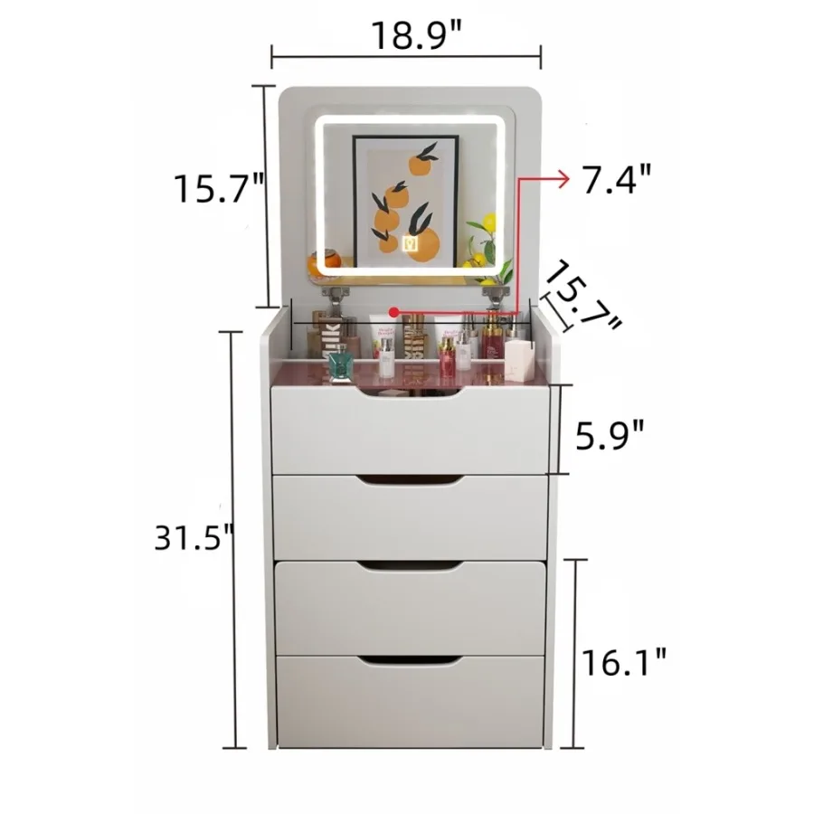 3 in 1 Dressers Vanity Desk with Plip Top Mirror,Small Make Up Vanity Set with Visible Glass Desktop,Compact Makeup Vanity