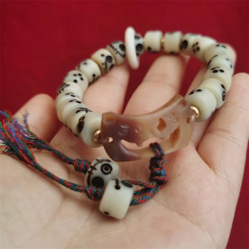 Ox Bone Bai a Dai Tibetan-Style Bone Beads Cat Hand Three-Way Two-Cake Flexible Ring Good Luck Comes Panlong Pendant Bracelet