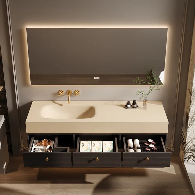 

Rock slab hot bending ceramic integrated basin, bathroom cabinet combination, bathroom hand wash basin wash table