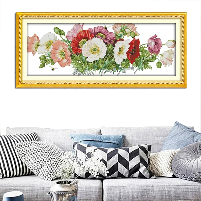 Joy Sunday Cross Stitch Kits Flowers HD Patterns Printed Canvas Aida 16/14/11CT Home Decor DIY Embroidery Needle Kits Art Crafts