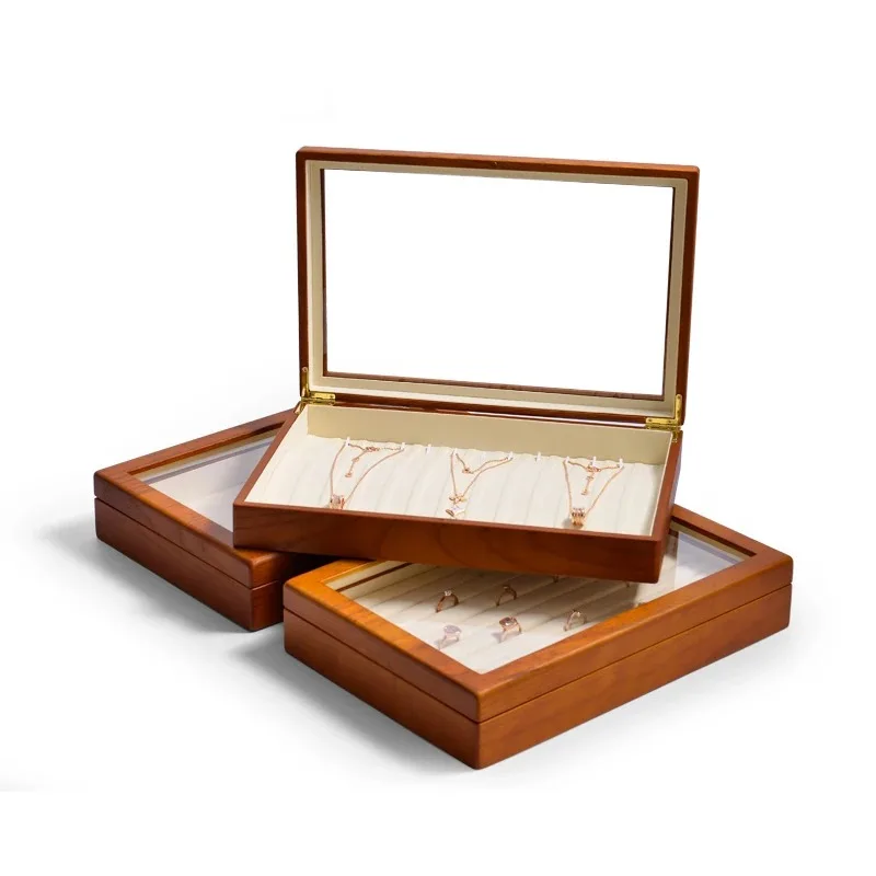 Multi Compartment Walnut Wood Jewellery Storage Box, Flip Lid Wooden Case for Rings Bracelets Necklaces & Jade Ornaments
