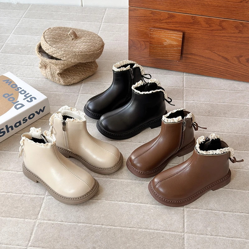 

Кожаная обувь, осенне-зимние новые детские повседневные ботинки для девочек, нескользящая универсальная обувь принцессы с мягкой подошвой в корейском стиле