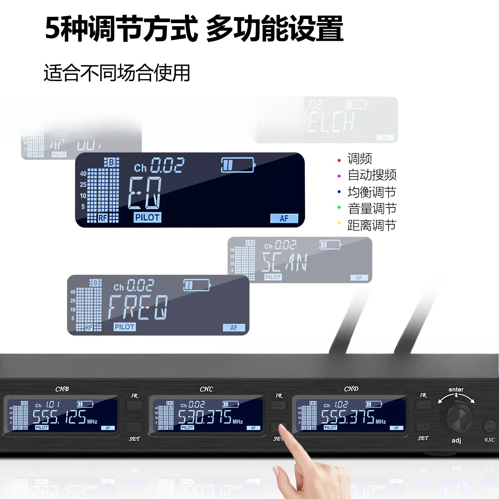 ميكروفون لاسلكي للتنوع الحقيقي بأربع قنوات يمكن قطع أوضاع ثنائية القناة وميكروفون حزمة فاني محمول باليد #4