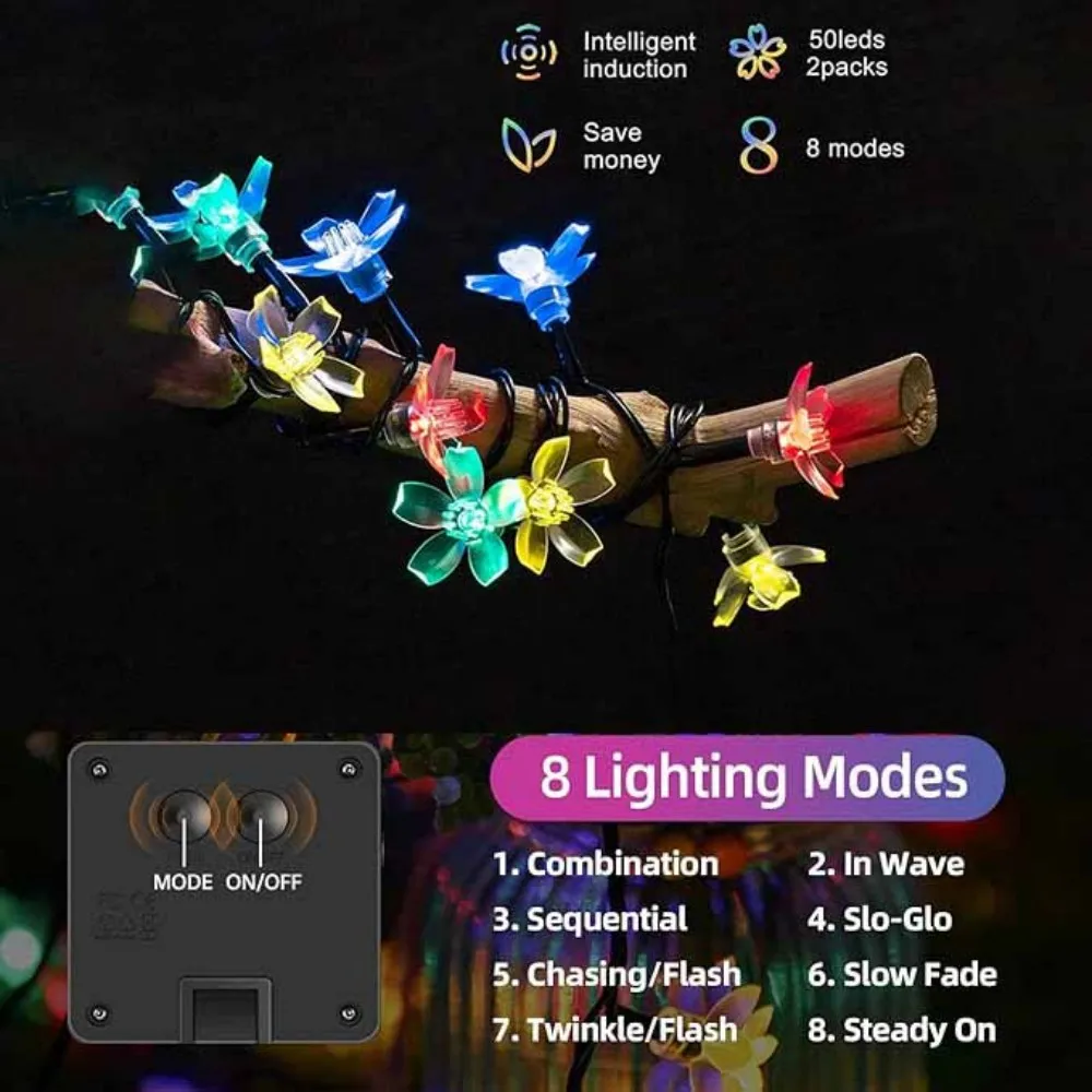 

Solar Peach Blossom String Lights Garden Decor Outdoor LED Fairy Light IP65 Waterproof Patio Wedding Party Auto On/Off lighting