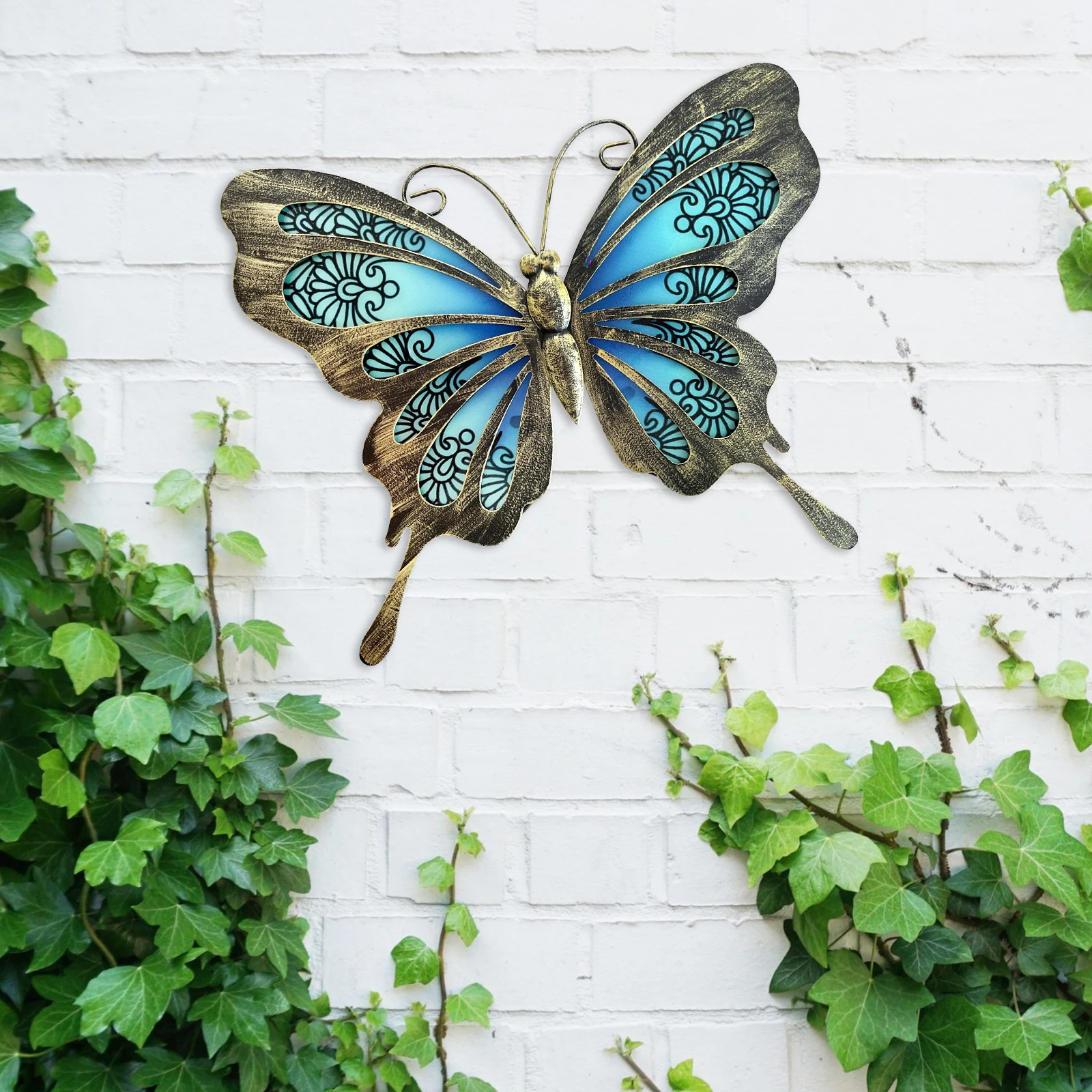 Decoración interior del hogar, obra de arte de pared de mariposa de Metal, estatuas de pared, esculturas de Patio, jardín