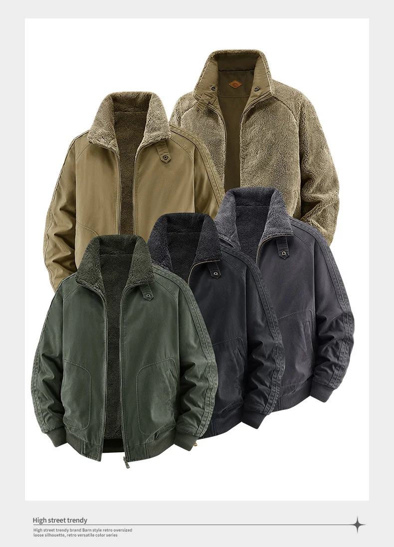 Men's Thick Padded Reversible Cotton Jacket Fleece Lined Winter Warm Casual Bomber Outdoor Daily Outerwear Parkas 26620A