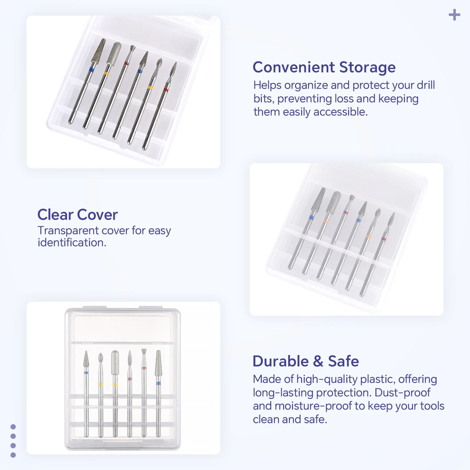 Organisateur de Nail Art à 6 trous, boîte de rangement vide en plastique Transparent pour foret, boîte de rangement multifonctionnelle pour outils de manucure