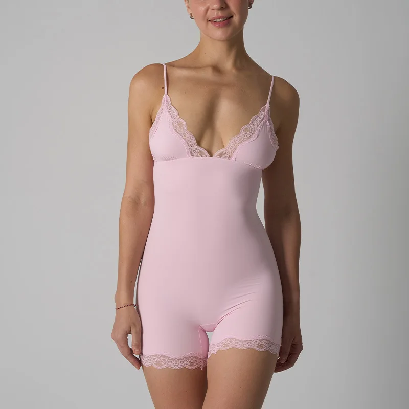 Body de una pieza triangular de encaje para mujer, ropa moldeadora de sensación desnuda, mono con tirantes finos, mono de ajuste cómodo, ropa de descanso