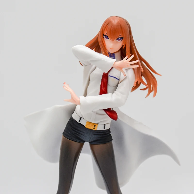 22cm Steins Gate Anime Girl Figure Makise Kurisu White Coat Style Action Figure DreamTech Steins;Gate Figurine Model Doll Toys