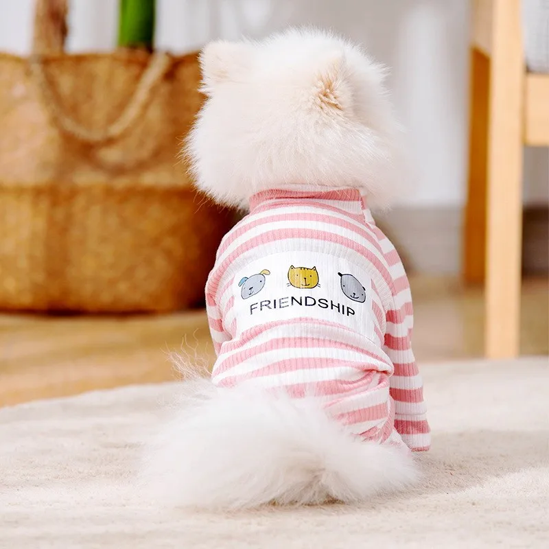 Fashion Pet Striped Jumpsuit Cute Puppy Pajamas Soft Cat Jumpsuit Print Pet Outfits Warm Kitten Clothing Chihuahua Dog Clothes