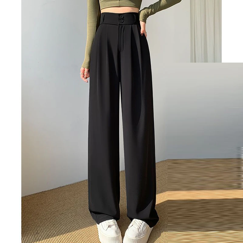 Grey narrow leg wide leg pants for women in spring and autumn, new high waisted  shaped figure, straight leg casual suit pants
