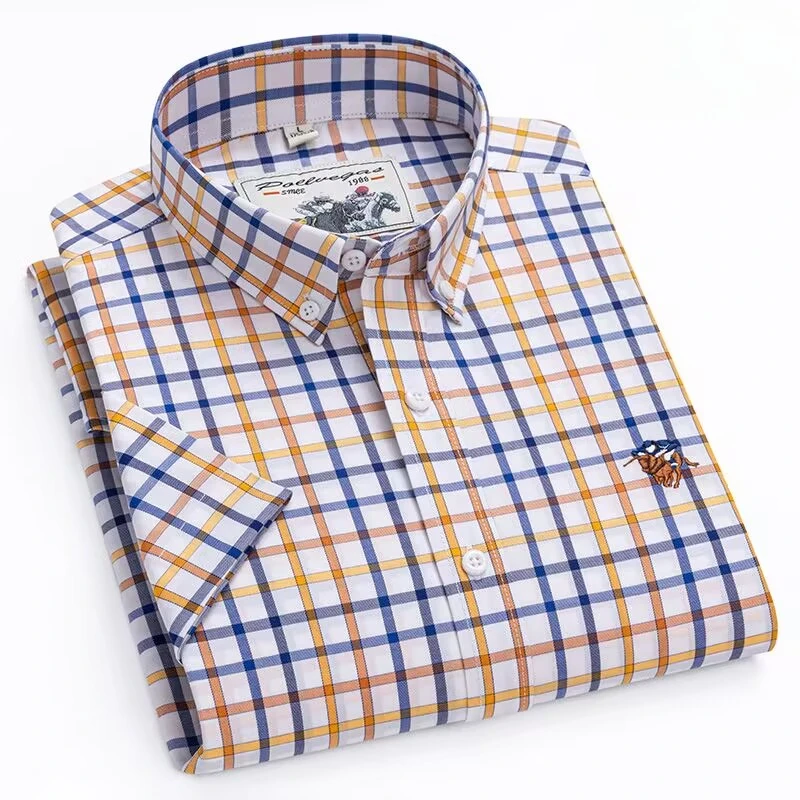 New in shirt hight quality 100%cotton thin summer short sleeve shirts for man slim fit formal shirt office plaid elegant clothes