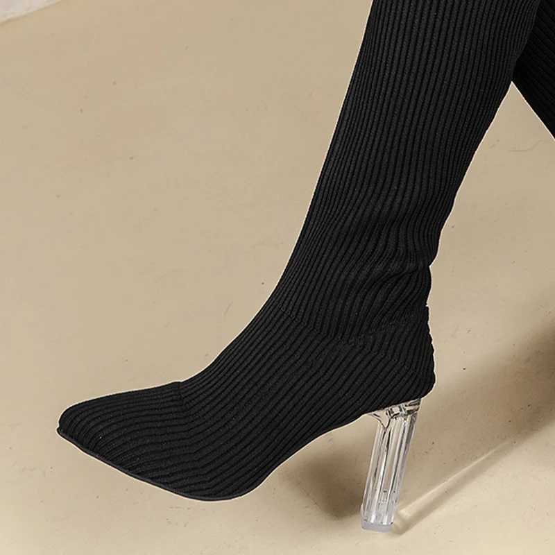 Super High Heels Over The Knee Women Sock Boots Sexy Pointed Toe Pumps Winter Designer 2024 New Shoes Walking Zapatos Ladies