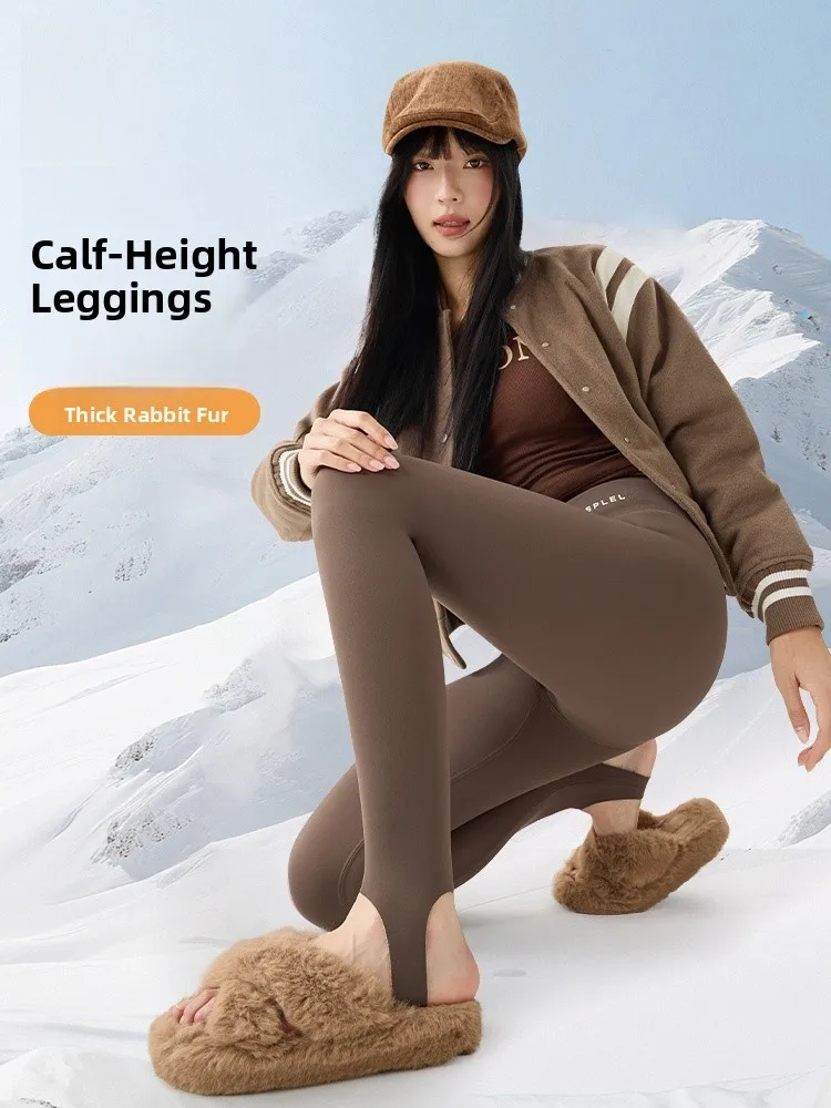 

Person Yoga Pants Rabbit Velvet ark Footwear Inteated Abdomen Control High Waist Leggings Nylon Spandex Blend