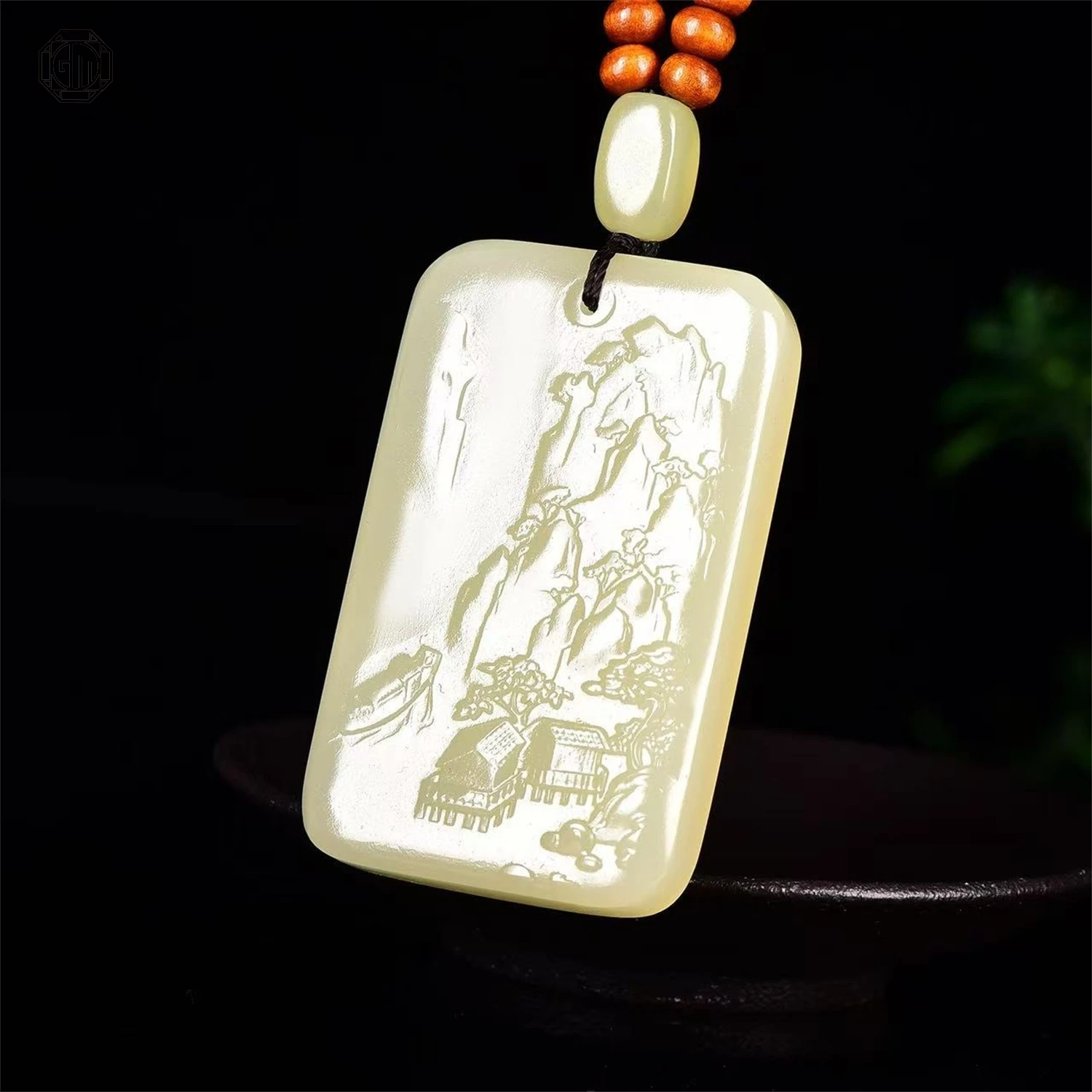 Natural Hetian Jade Landscape Artistic Carved Plaque Pendant Unisex Men Women Gemstone Ethnic Style Necklace Jewelry Gift